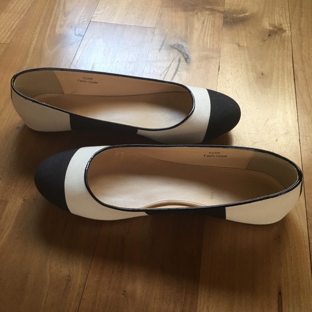 J.Crew black and white canvas flats.